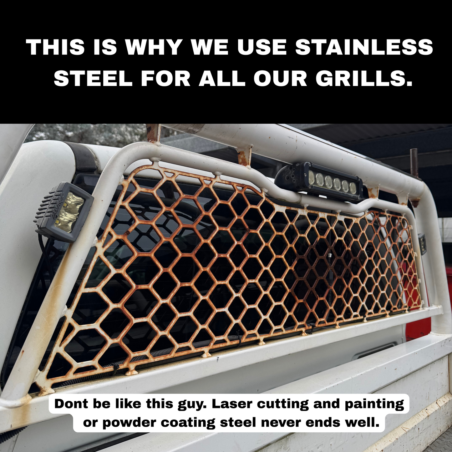 Laser Cut Stainless Honeycomb Grill NEW SHAPE
